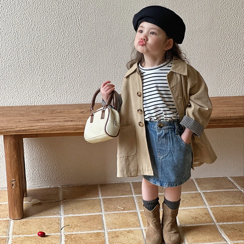 

New Baby Girl Spring Coat Girls' England Style Medium Long Windbreaker Children's Casual Spring and Autumn Style, 2026
