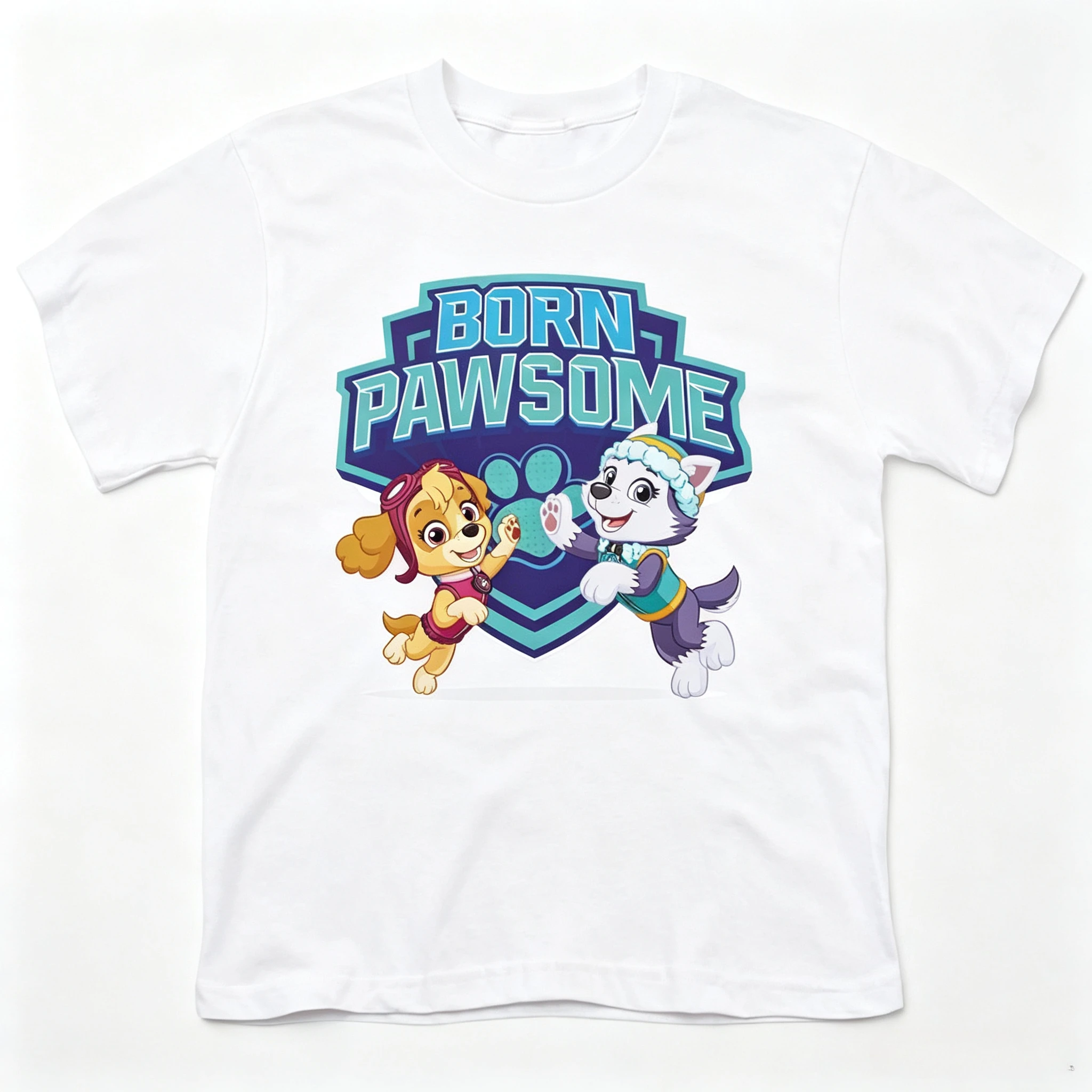 Cartoon PAW Patrol Girls T‑Shirt Skye Everest Born Pawsome Print Kids Short Sleeve Tops Summer Casual Children Tees Birthday