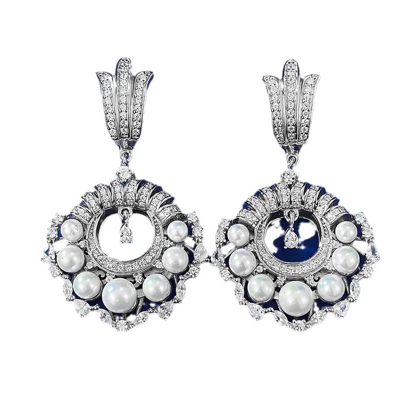 

2023 New S925 Silver French Vintage Full Diamond Pearl Earrings with Feminine Style and Fashionable European and American Style