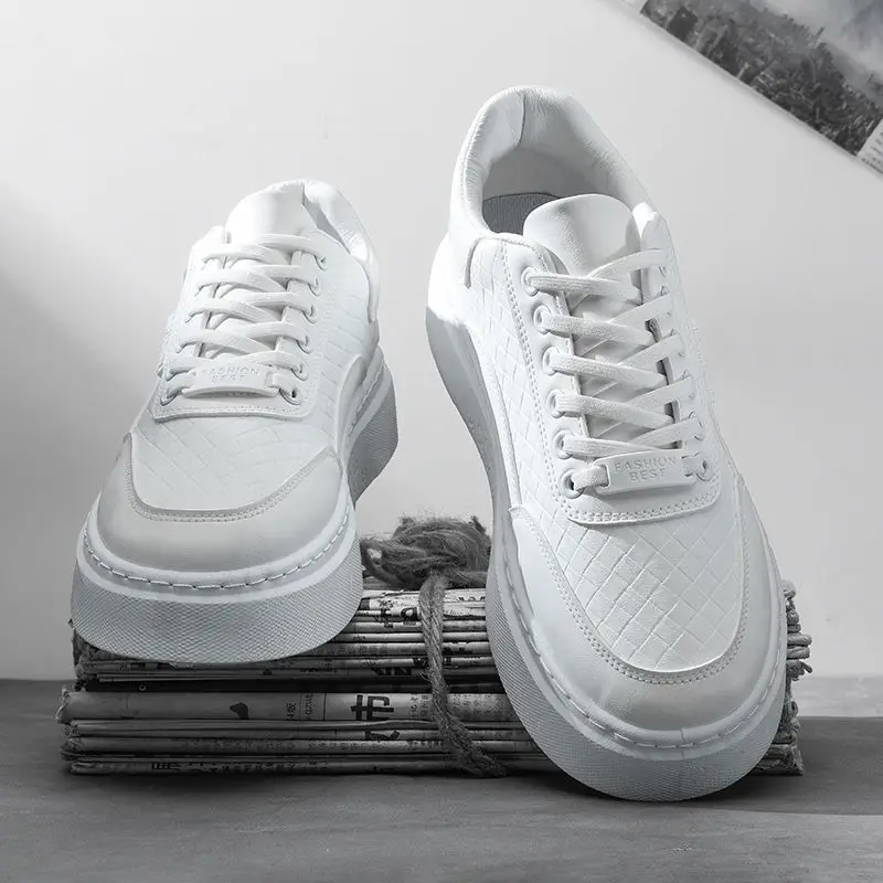 2026 Spring New Waterproof Men Sneakers Thick Sole Trendy Casual Business Office White Skateboard Shoes view 4