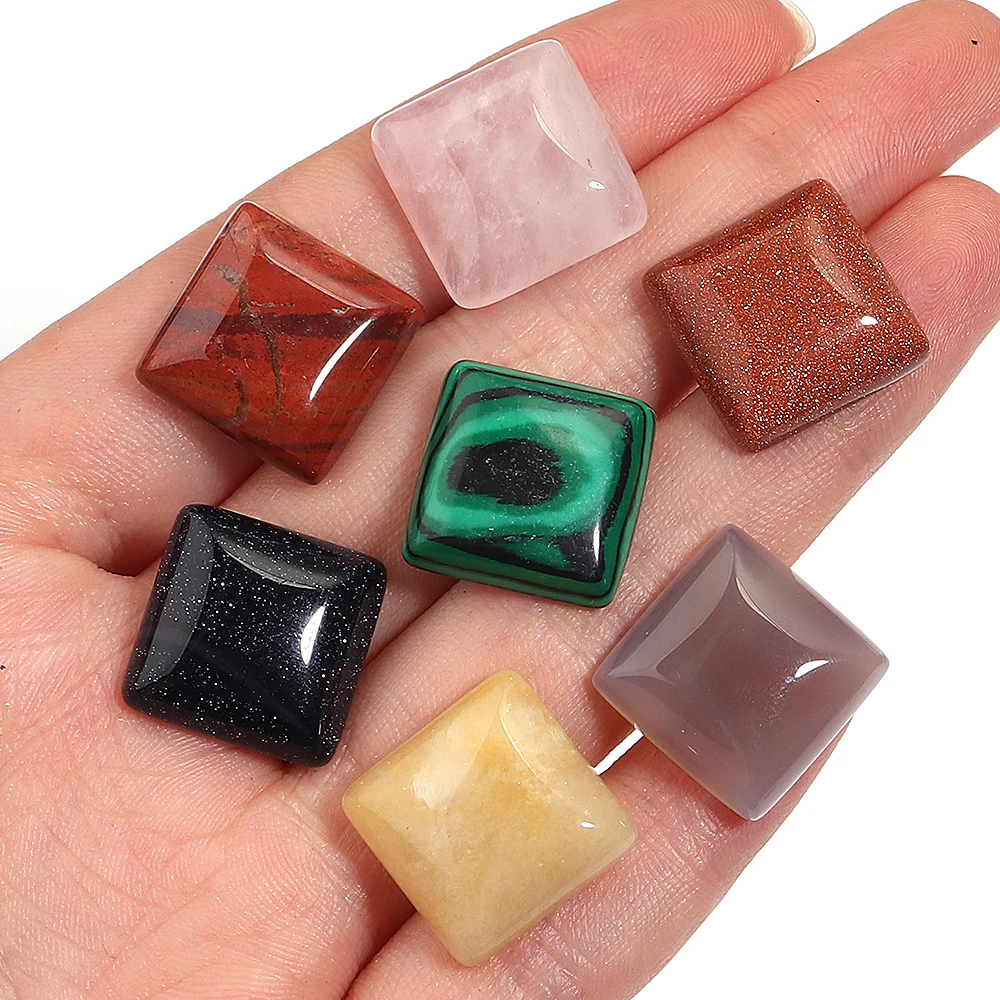 5Pcs Square Stone Cabochon 16mm Natural Tiger Eye Opal Agates Flat Base Beads For DIY Craft Ornament Decor Making Accessories