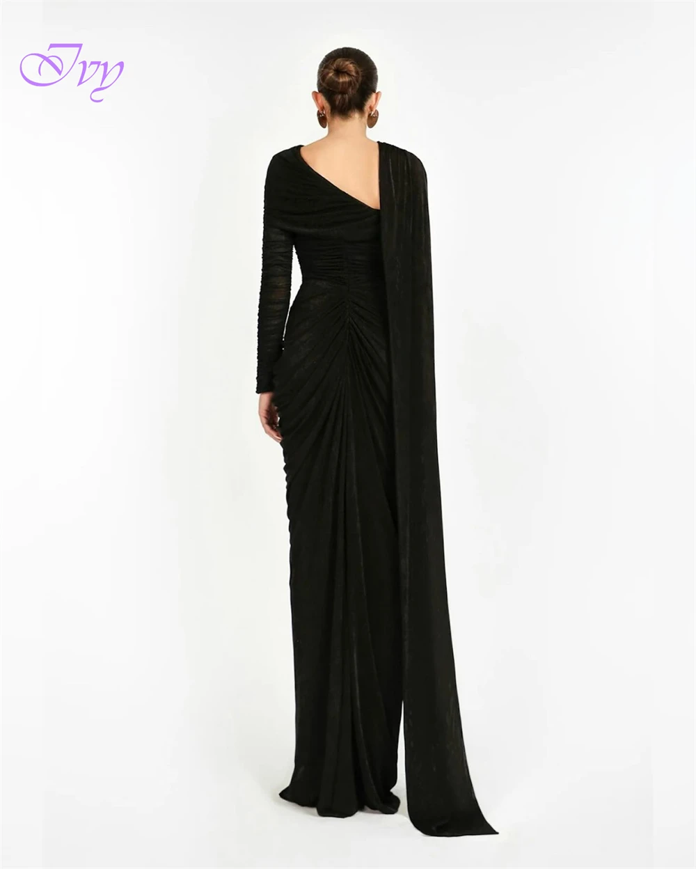 Customized Classic One Shoulder Long Sleeves Evening Dress  See Through Tulle Prom Dresses Delicate Bespoke Occasion Gowns