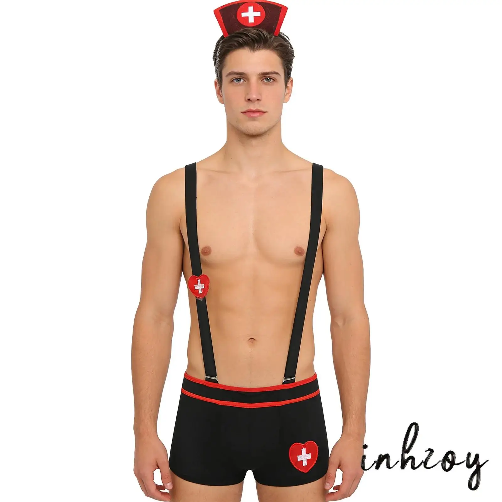 

Мужской костюм для косплея медсестры (дрэг-квин): комплект нижнего белья с головным убором, выступающим карманом, перекрестными вставками, слитные шорты-боксеры, манкини, трусы-брифы, сисси-белье