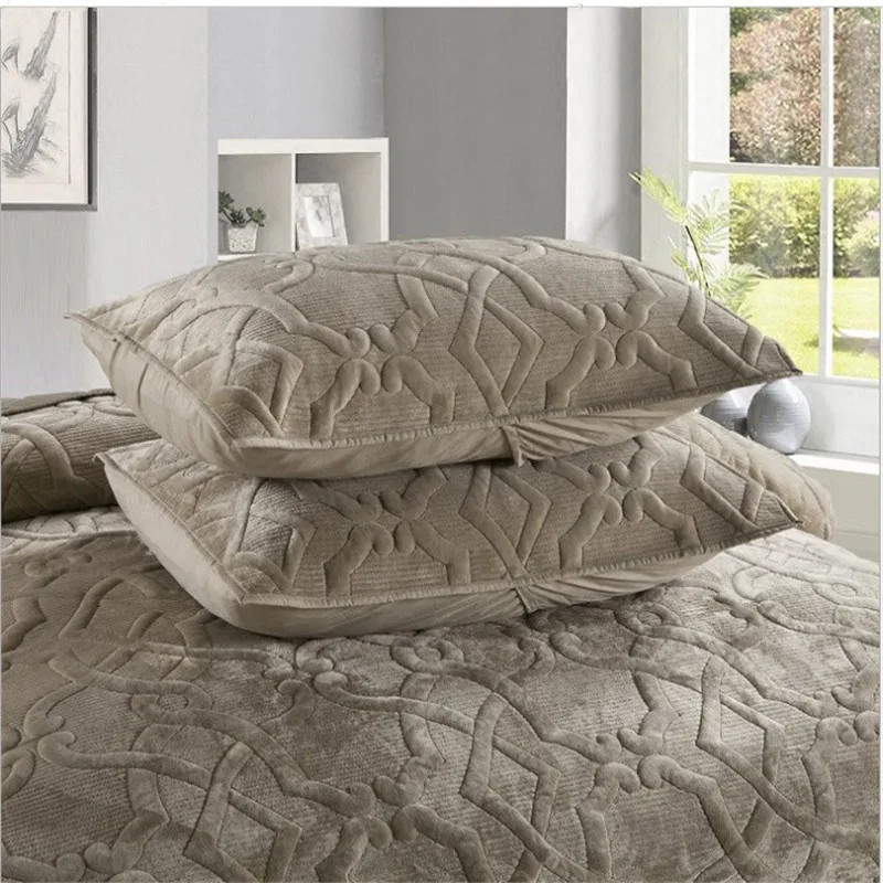 Imagem -04 - Colcha Marrom Escura com Padrão Geométrico Colcha Costurada Velo Acolchoado Colcha de Veludo de Pelúcia Cama Macia Coverlet 2pillow Shams