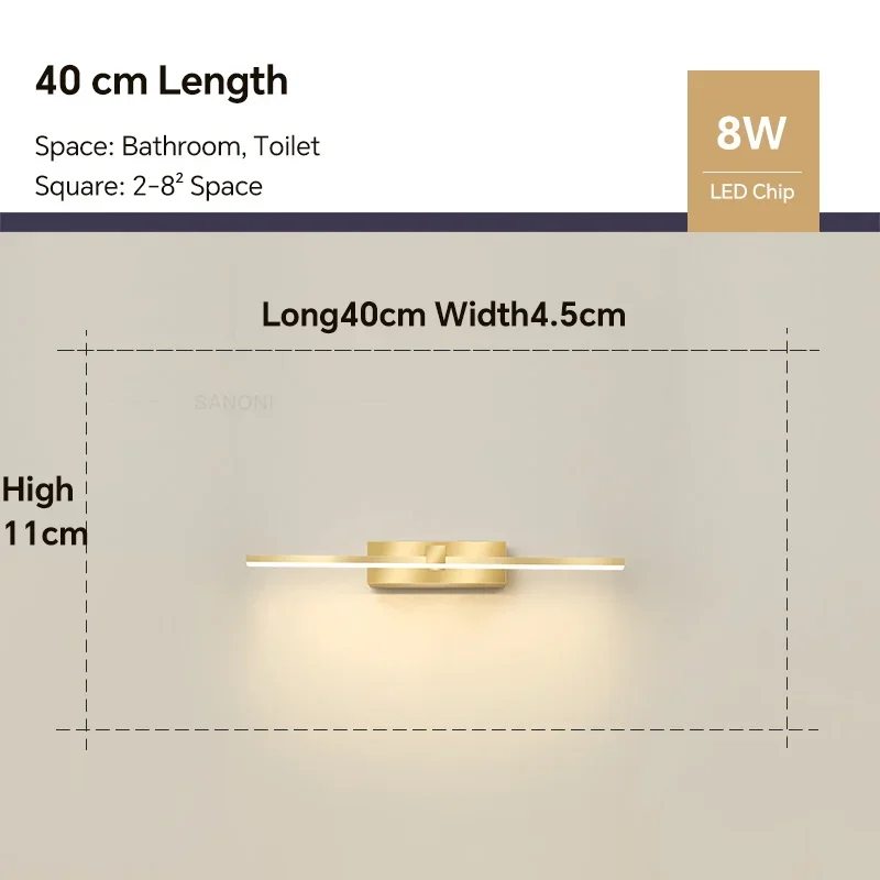 DAMIASMIL Moderne LED Wandleuchte Badezimmerspiegel Lampe Badezimmer Bad Spiegel Linie Lampe Wandleuchte Dekoration Beleuchtungskörper Glanz 6