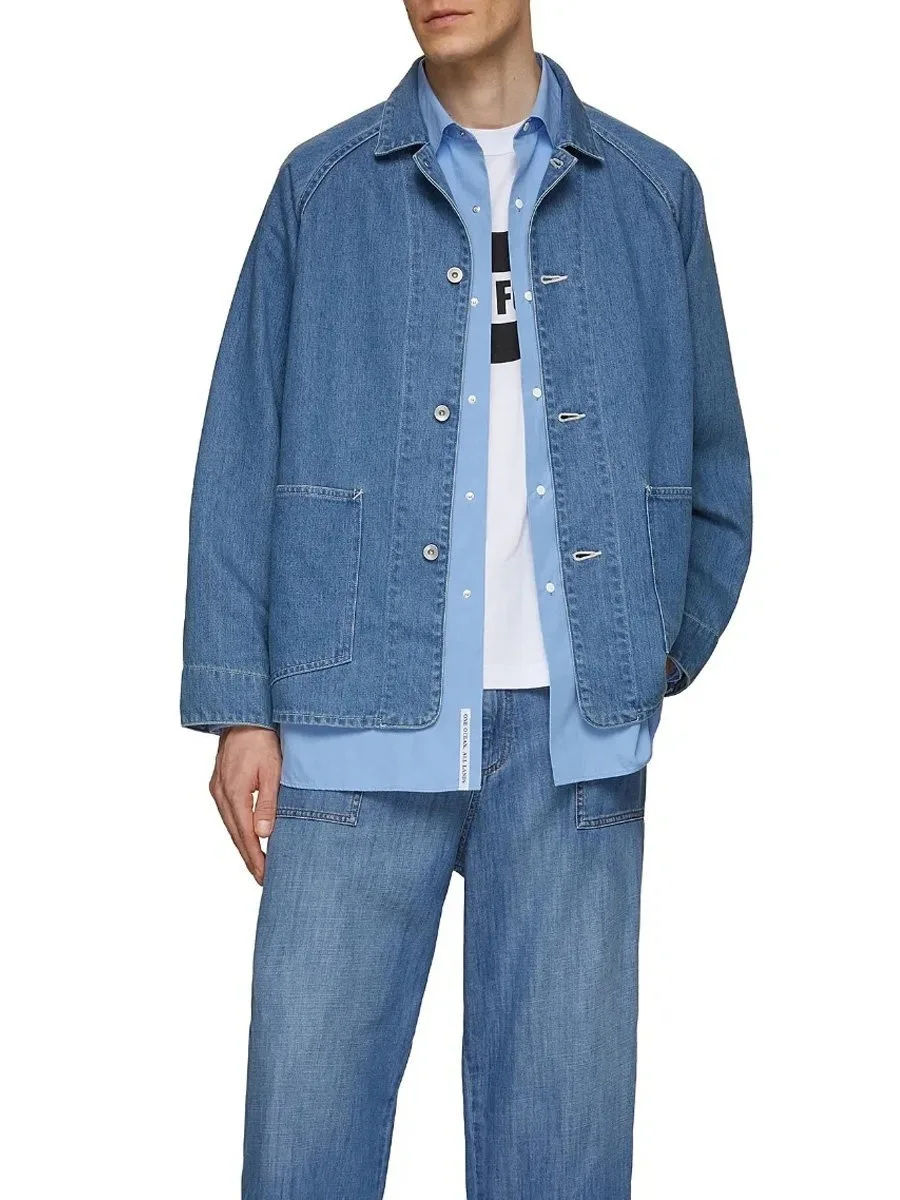 Japanese Solid Color City Boy Loose Casual Lapel Washed Single Breasted Denim Jacket for men Shirts