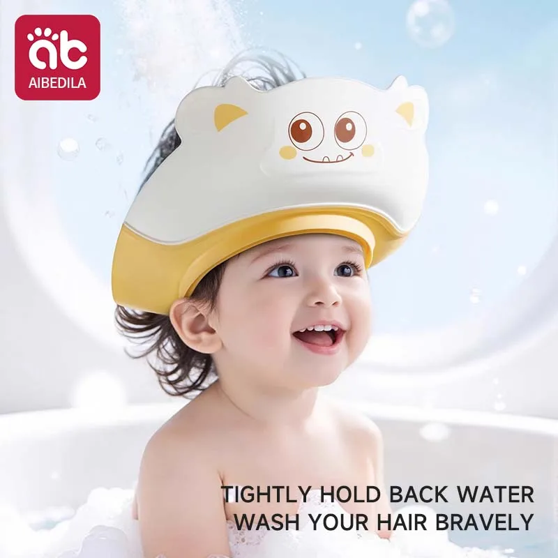 AIBEDILA Adjustable Dinosaur Baby Shampoo Cap Waterproof Ear Protection Bath Visor Infant Hair Shield for Toddler Boys Girls