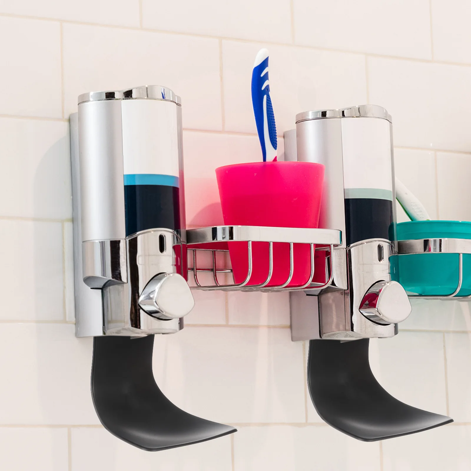

Plastic Soap Dispenser Drip Tray Leak Proof Catcher for Bathroom Kitchen Black Wall Mount Non Slip Liquid Stopper