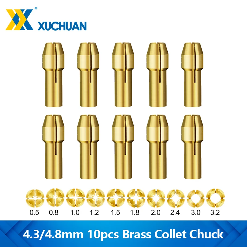 10 Stück Mini-Bohrer-Spannzangenfutter für Dremel-Drehwerkzeug, 0,5–3,2 mm, 4,3/4,8 mm Schaft, Messingfutter, Adapter, Elektrowerkzeug-Zubehör