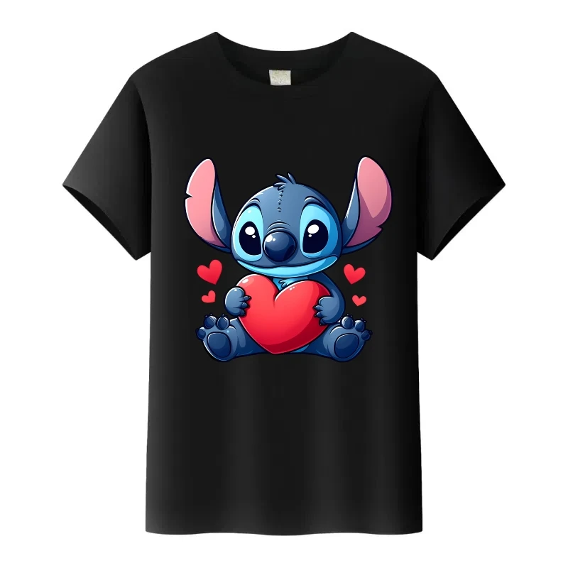 Kawaii ديزني الكرتون غرزة الحب طباعة القمم امرأة Harajuku الفتيات التي شيرت الرجال الصيف البلوزات الأطفال تيز الأسرة تي شيرت الملابس