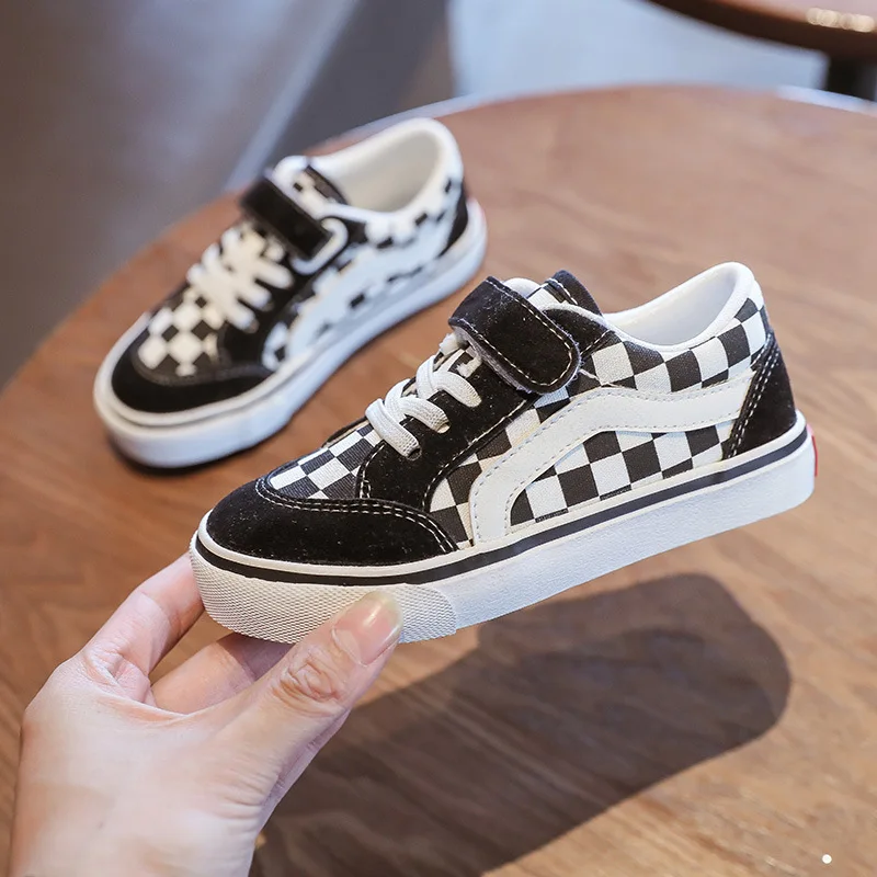 

Classic Plaid Children Velcro Canvas Shoes Kids All-Season Sports Shoes Cloth Shoes Boys and Girls Casual Shoes Student Shoes