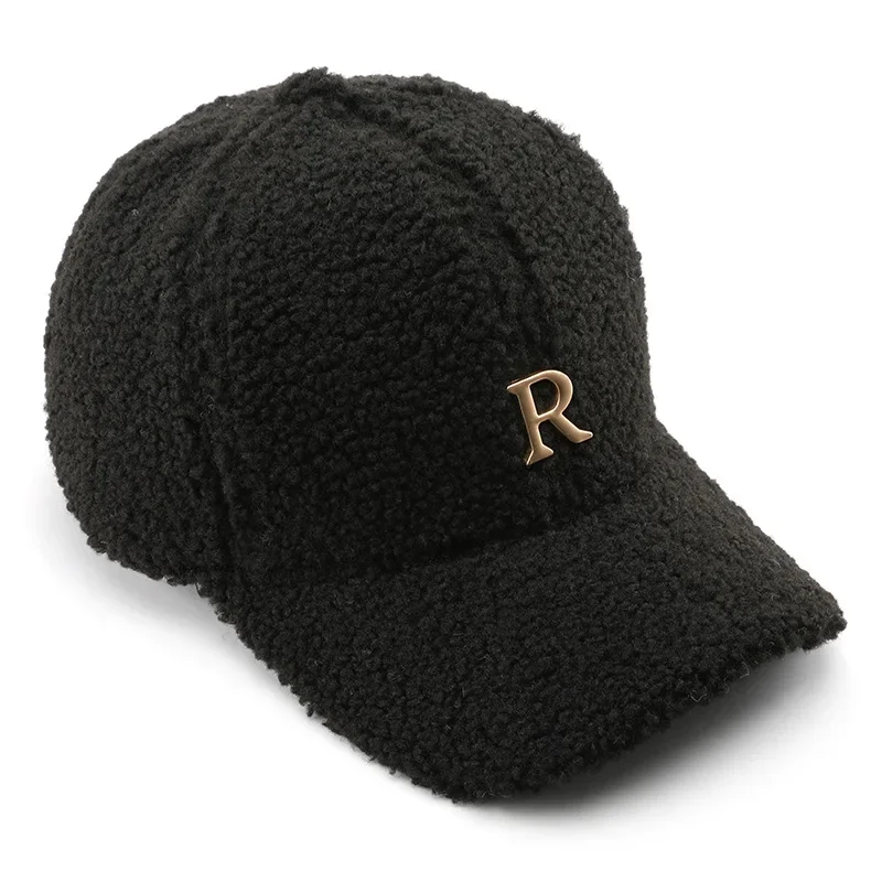 Winter Green Lambswool Baseball Caps For Men Brand Warm Women Hat Travel Windproof Face Cap Gold Letter Fashion Hats Gorras