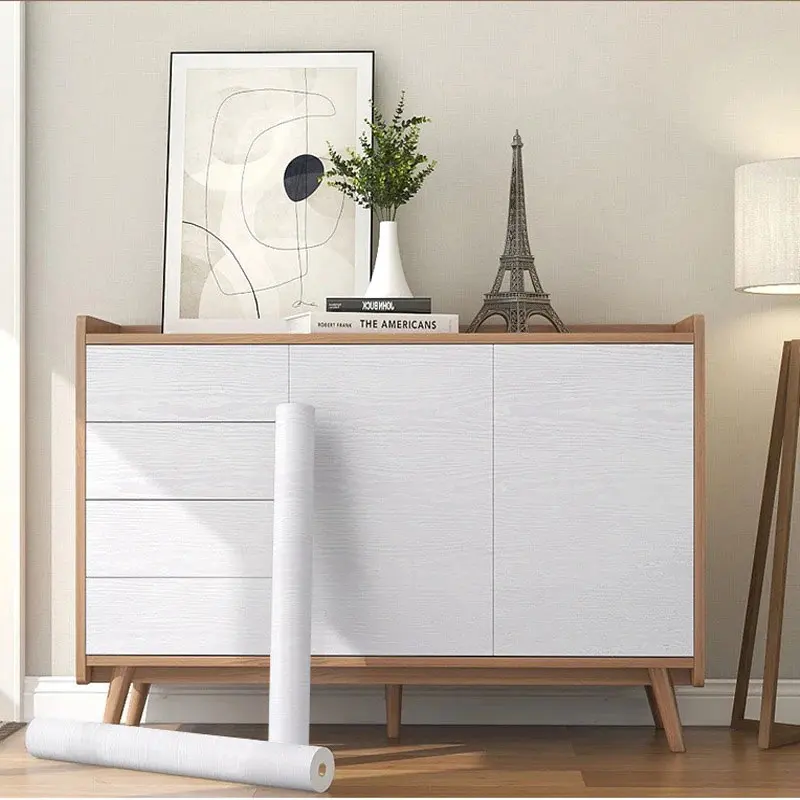Desktop Waterproof Wall Stickers Home Decoration Bedroom Wallpaper 45cm DIY White Wood Grain Classics Self-adhesive Living Room image 4