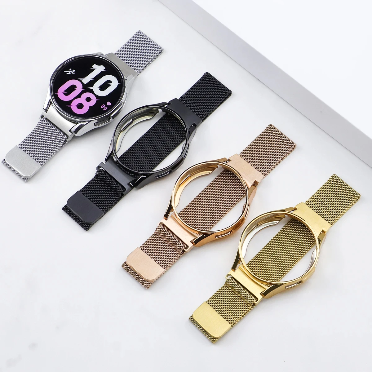 Casing + tali jam tangan Samsung Galaxy, gelang logam tanpa celah untuk Samsung Galaxy 6 5 4 4/6 Klasik 44mm 40 46 42mm Milan Band 5 Pro