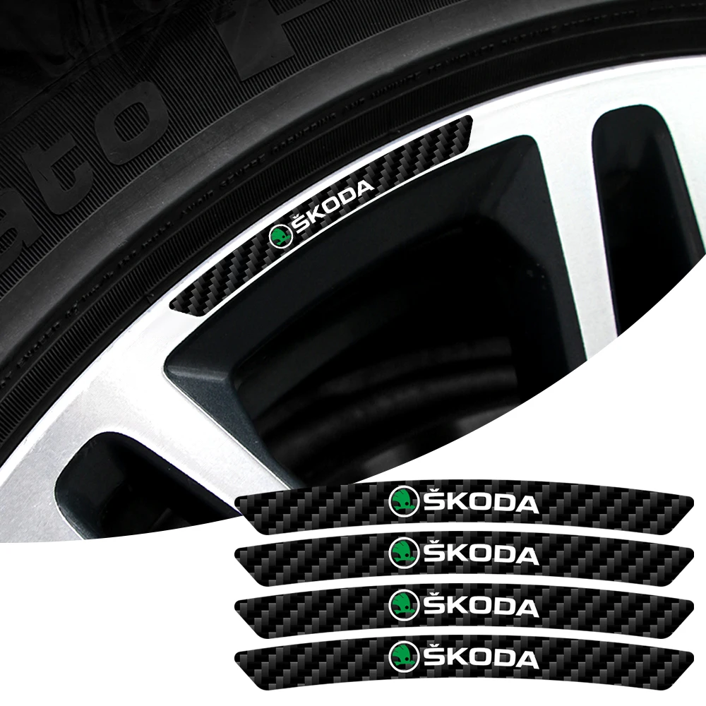 4PC Carbon Fiber Car Wheel Rim Hub Sticker Auto Decoration Accessory For Skoda Octavia 2 3 Kodiaq Fabia Karoq Superb A5 A7 Rapid