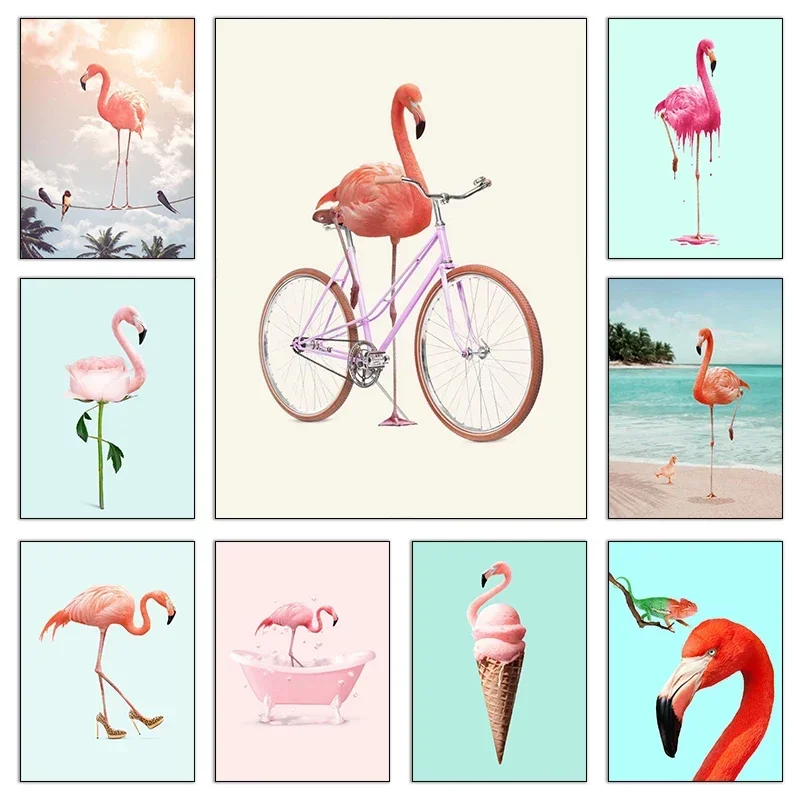 Nordic Fashion Style Pink Pretty Flamingo Minimalism Canvas Painting Posters and Prints Wall Pictures for Living Room Home De