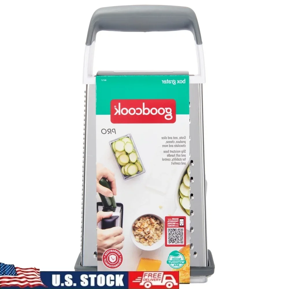 Rallador de caja profesional de 4 caras, herramienta de cocina de acero inoxidable con taza de recolección, mango ergonómico, Base antideslizante, rallado, rebanado