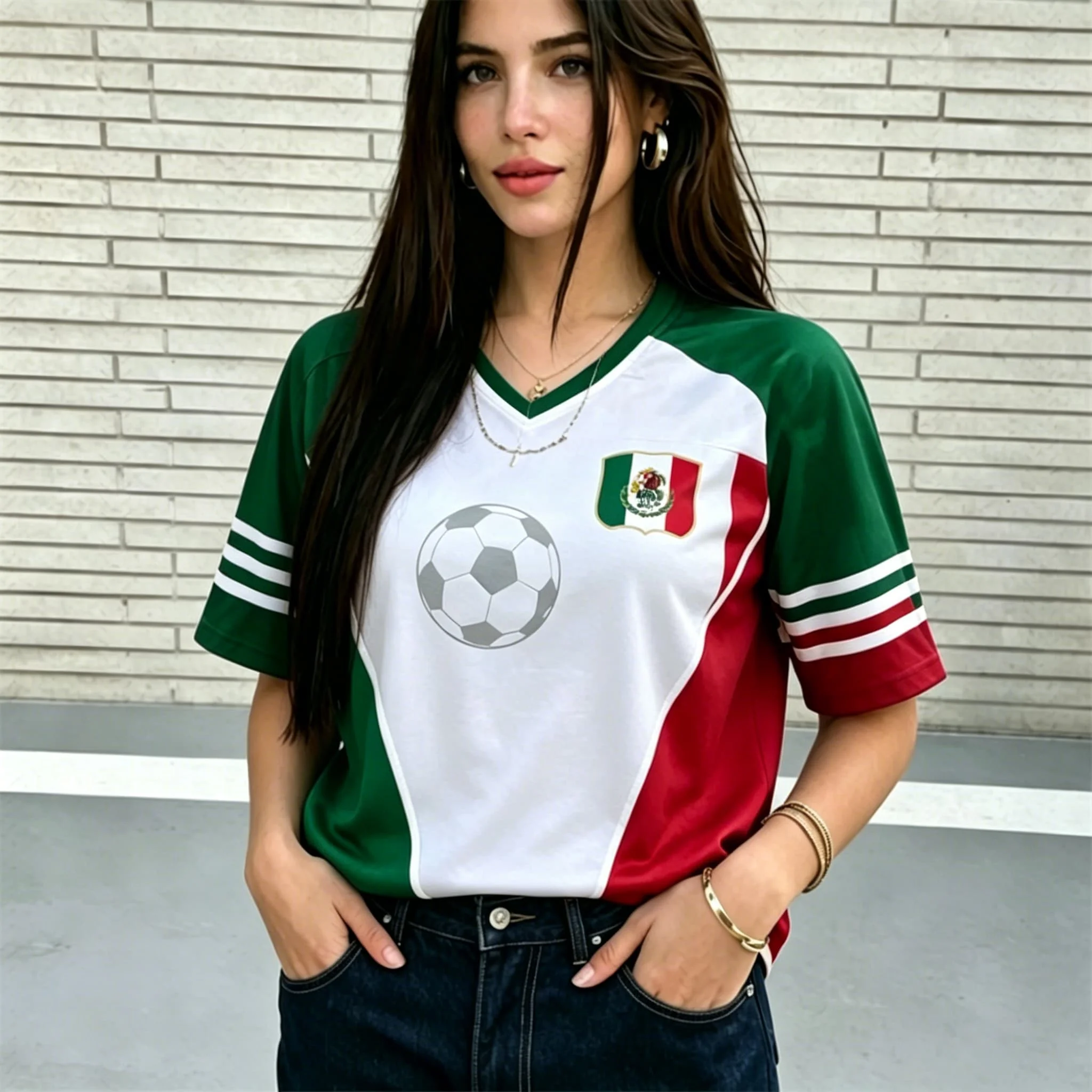 Mexiko Fußball-Trainingstrikot V-Ausschnitt Herren T-Shirt Damen Tee Jungen Top Kinder Eltern-Kind Schnelltrocknend Kurzarm Kinder T-Shirt – Detail 5