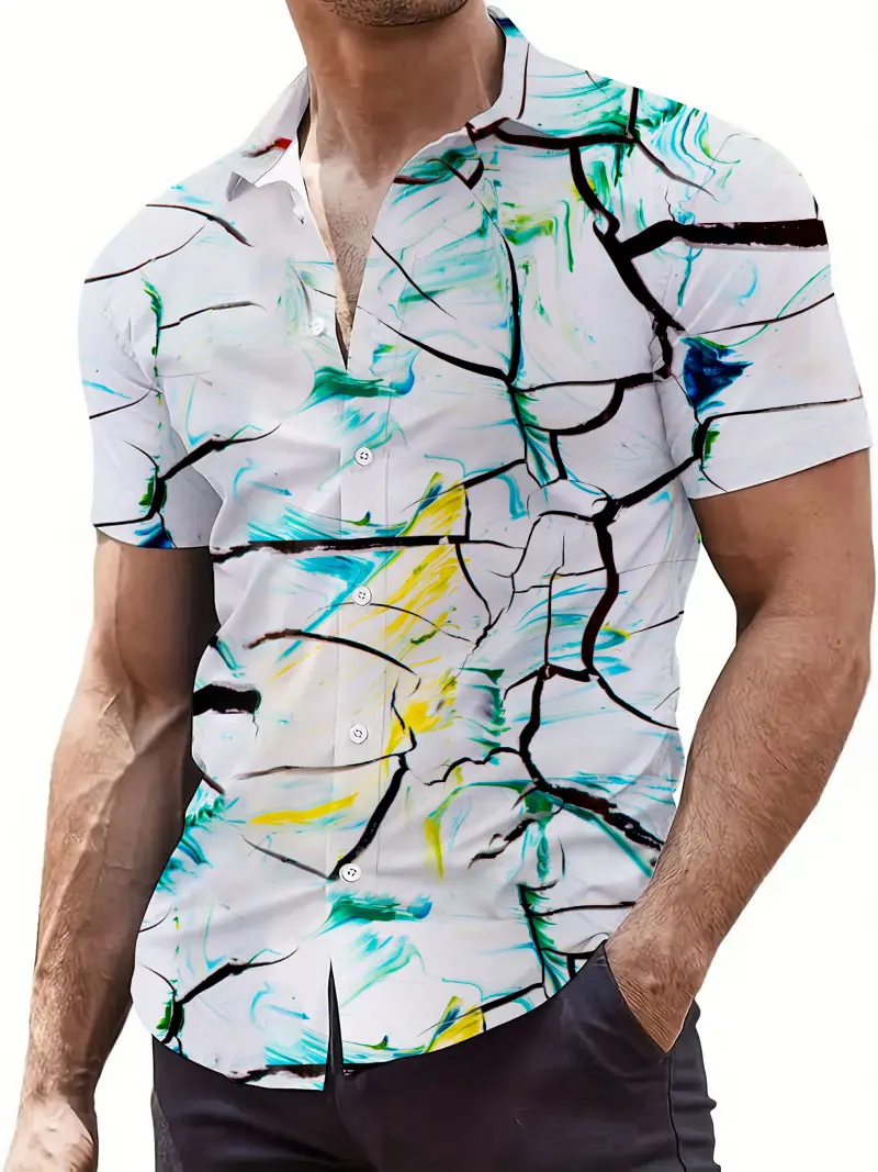 Fun Vibrant Graphic Print Summer Men's Short Sleeve Shirt Street Hip Hop Fashion Hawaii Beach Casual Top Shirt Gifts