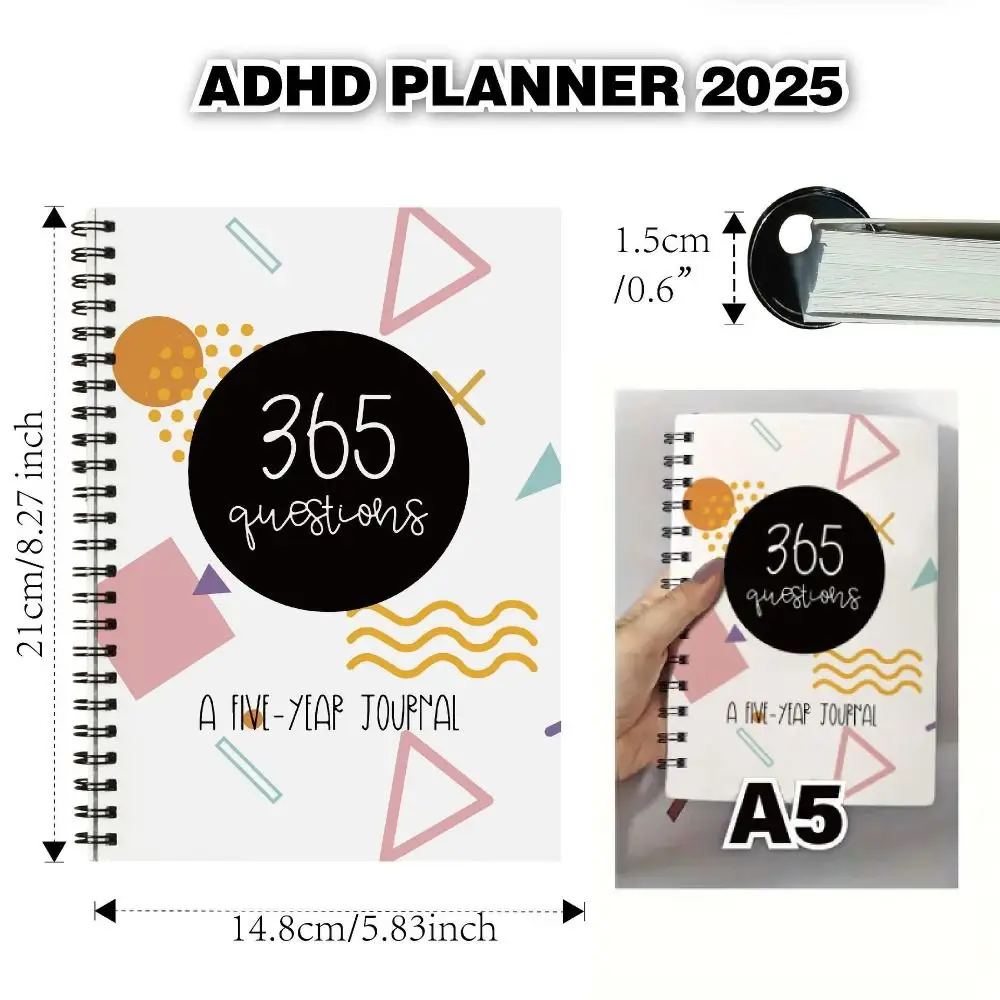 365 Questions Five-Year Daily Notebook Self-Discovery ADHD Helper Schedules Notebooks Mindfulness A5 Daily Planner Notepad Work