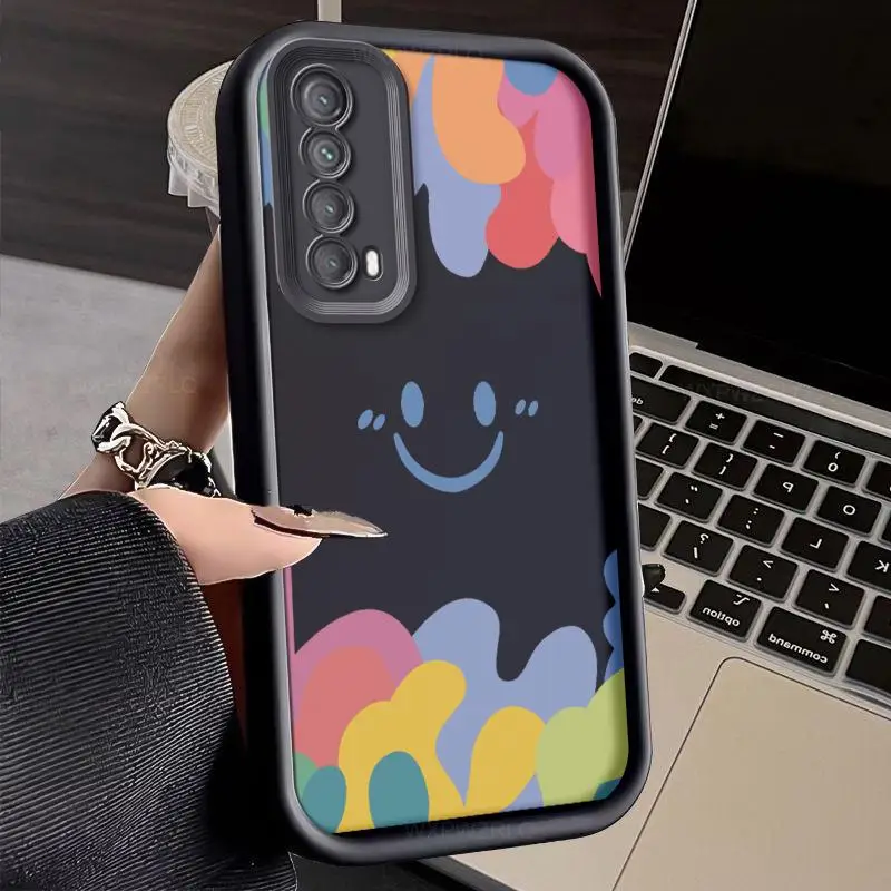 Cartoon Smiley Face Phone Case For Huawei Y7A P smart 2021 Graffiti All Inclusive Shock-absorbing Silicone Soft Back Cover