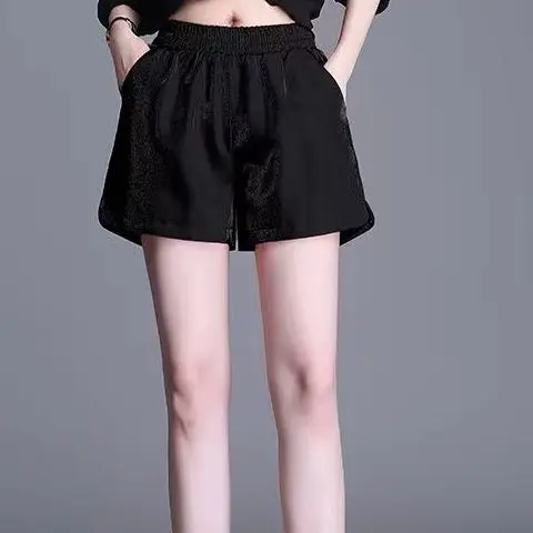 Plus Size Casual Shorts Women Clothing Short Solid Top Office Lady Elastic Waist Pocket Shorts Casual Summer
