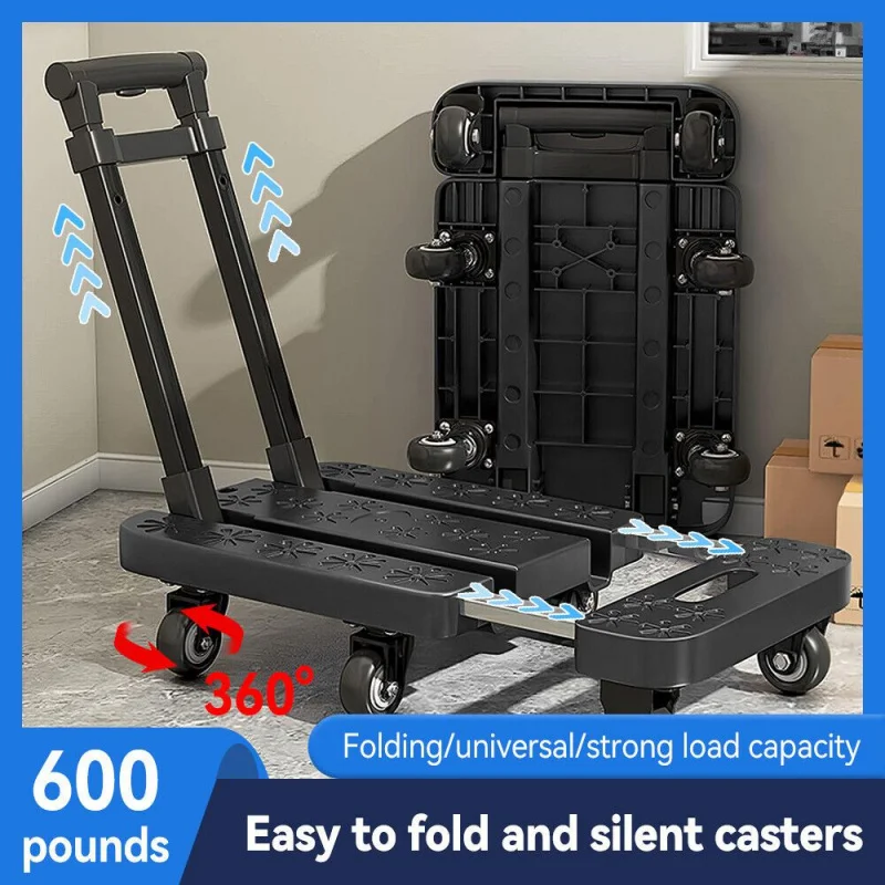 Foldable portable trolley, anti-slip texture,trolley, equipped with 6 wheels and elastic cord, suitable for luggage