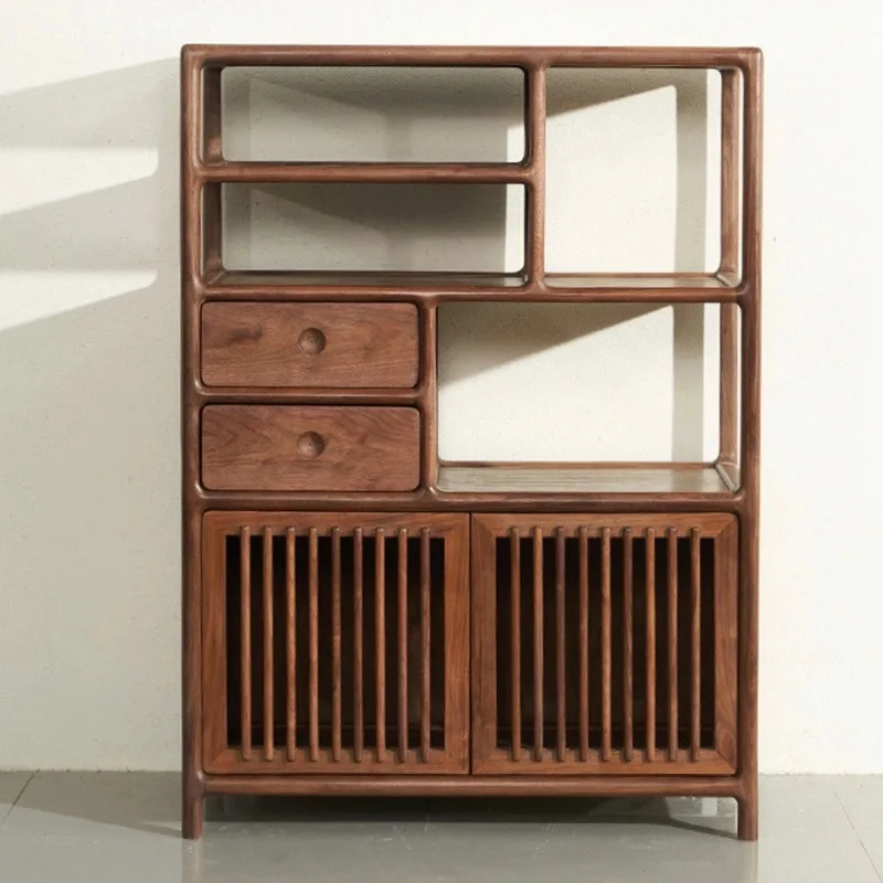 Nuevo estilo chino, armario para té de nogal negro de América del Norte, estilo Song, sala de té Zen estética, muebles de armario de madera maciza