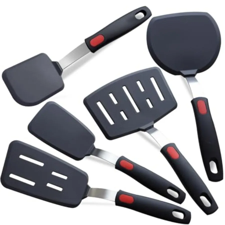 

Silicone Spatula Set Turner, 5-Pack Spatulas for Nonstick Cookware, 600°F Heat Resistant Kitchen Cooking Utensils Set for Egg,
