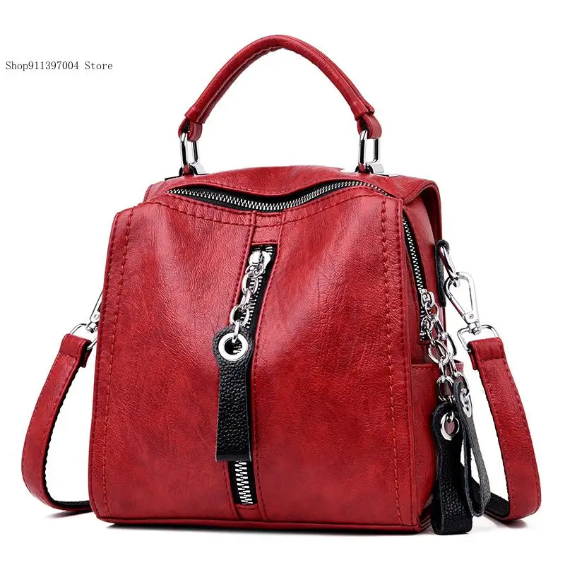 Retro Travel Soft Oil Leather Book Bag Backpack for Women