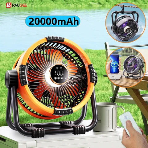 Ventilador de Teto para Camping 20000mAh Recarregável USB com Power Bank e Luz LED, Circulador de Ar Sem Fio