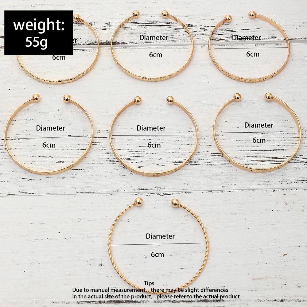 7Pcs Fashion Elegant Hexagon Star Twist Design Bangle Set For Women Gold Color Bracelet Vintage Hand Party Jewelry Gift