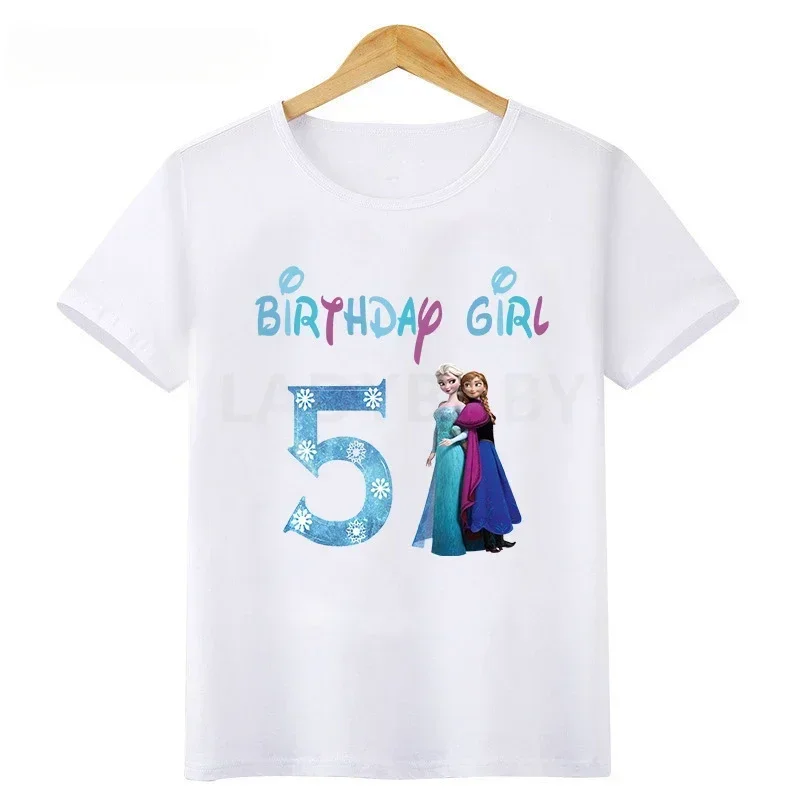 Summer Disney Princess Frozen Elsa Anna Birthday Gift Kids Clothes Cotton Girl T-shirt 1 2 3 4 5 6 7 8 9 Baby Tees Child Tshirt