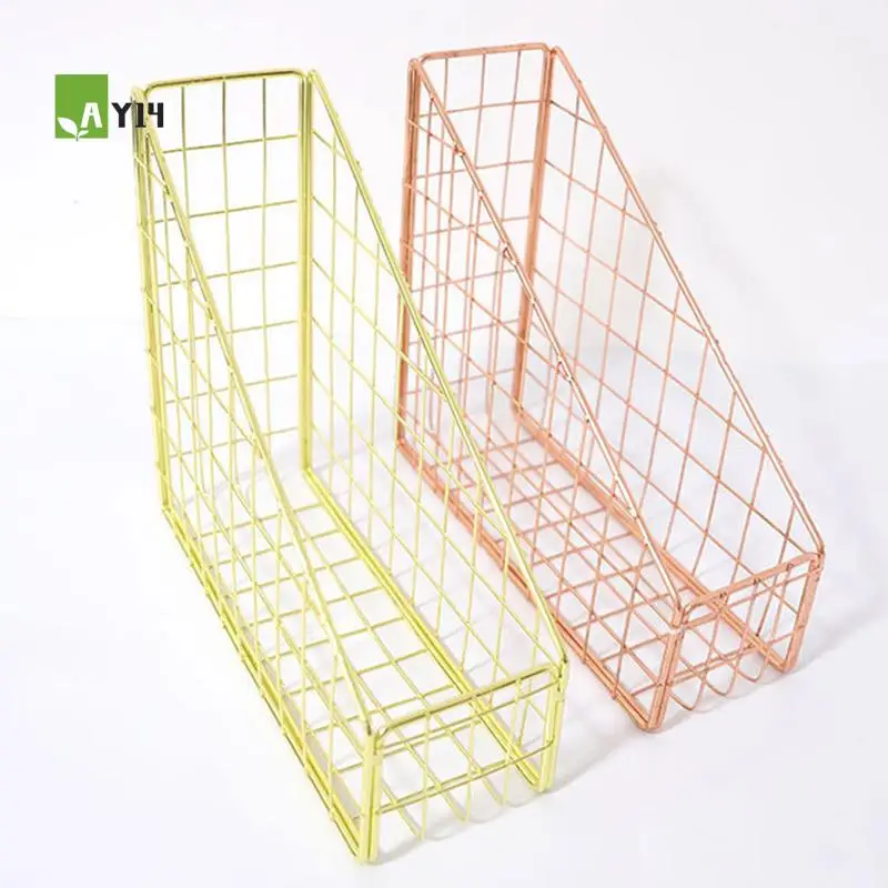 AY14 -Electroplated Iron Book Holder Desktop Shelf File Magazine Book Stand Office Home Stationery Organizer Holder