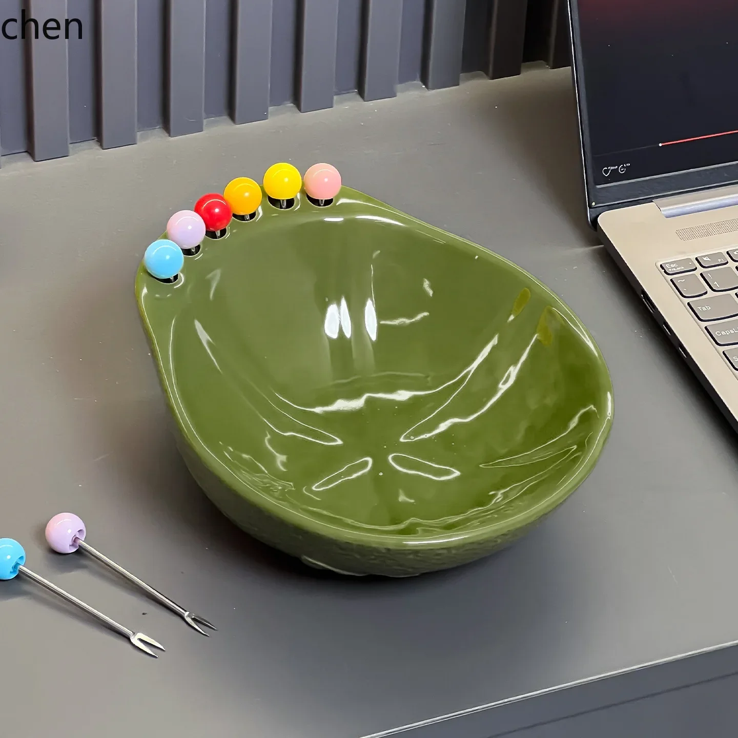 ceramic fruit plate living room coffee table for home high value stainless steel fruit fork suit dessert salad bowl