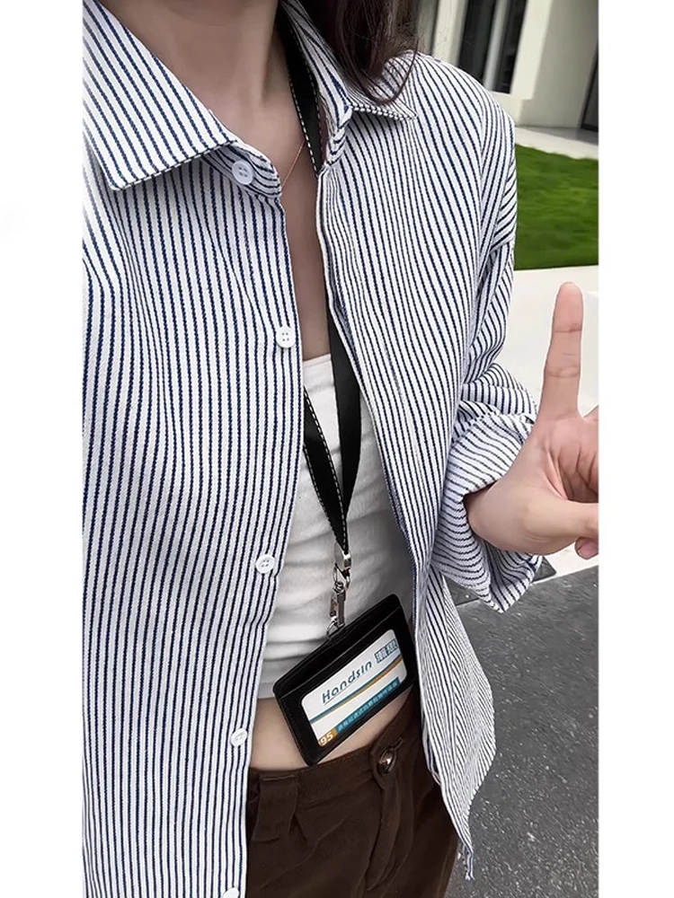 Cleanfit Casual Striped Long Sve irt ex Autumn College Sle High End Feeling Casual Couple Outerwear Polyester Cott...