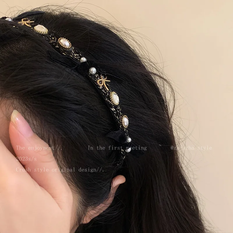 1pc Korean Chic Pearl Velvet Headband High Crown Volume Lifting Hair Hoop for Women Daily Outing Versatile