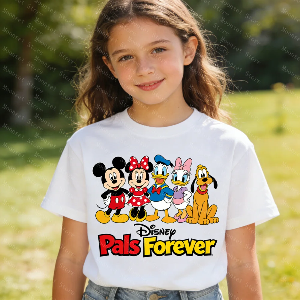 

Disney Mickey and Friends Kids Tshirt Pals Forever Cartoon Short Sleeve T-shirt for Boys Girls Casual Summer Children's Clothing