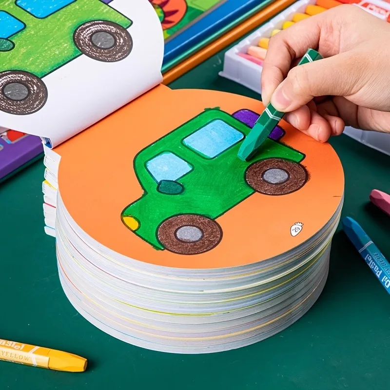 120 Pages Kids' Circular Coloring Book with Maze Games Drawing Graffiti Activities Interactive Learning Tool for Toddlers