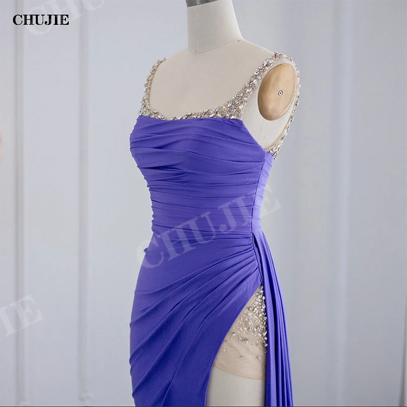 Purple Mermaid Evening Dresses For Wedding Party Woman Prom Dress Split Pleated Satin Elegant Evening Gowns Vestidos de Noche