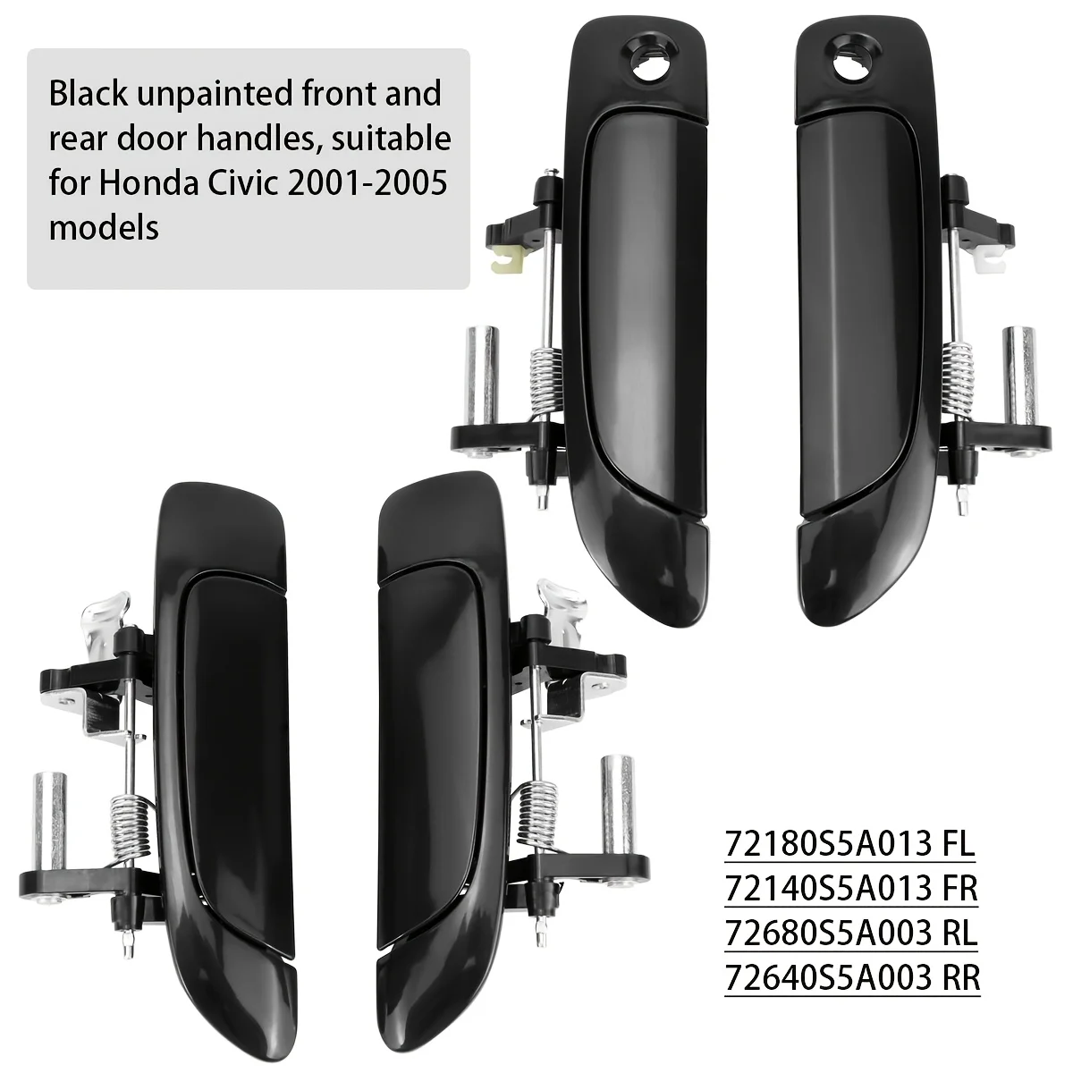 Black Unpainted Front and Rear Door Handles, Suitable for Honda Civic 2001-2005 Models