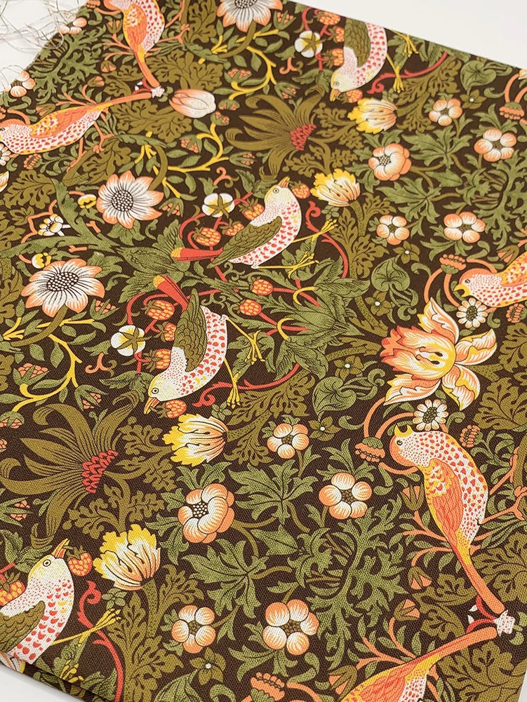 Thief Bird Printed William Morris Cotton Fabric Red Yellow Green Blue for Sewing DIY Handmade by Half Meter