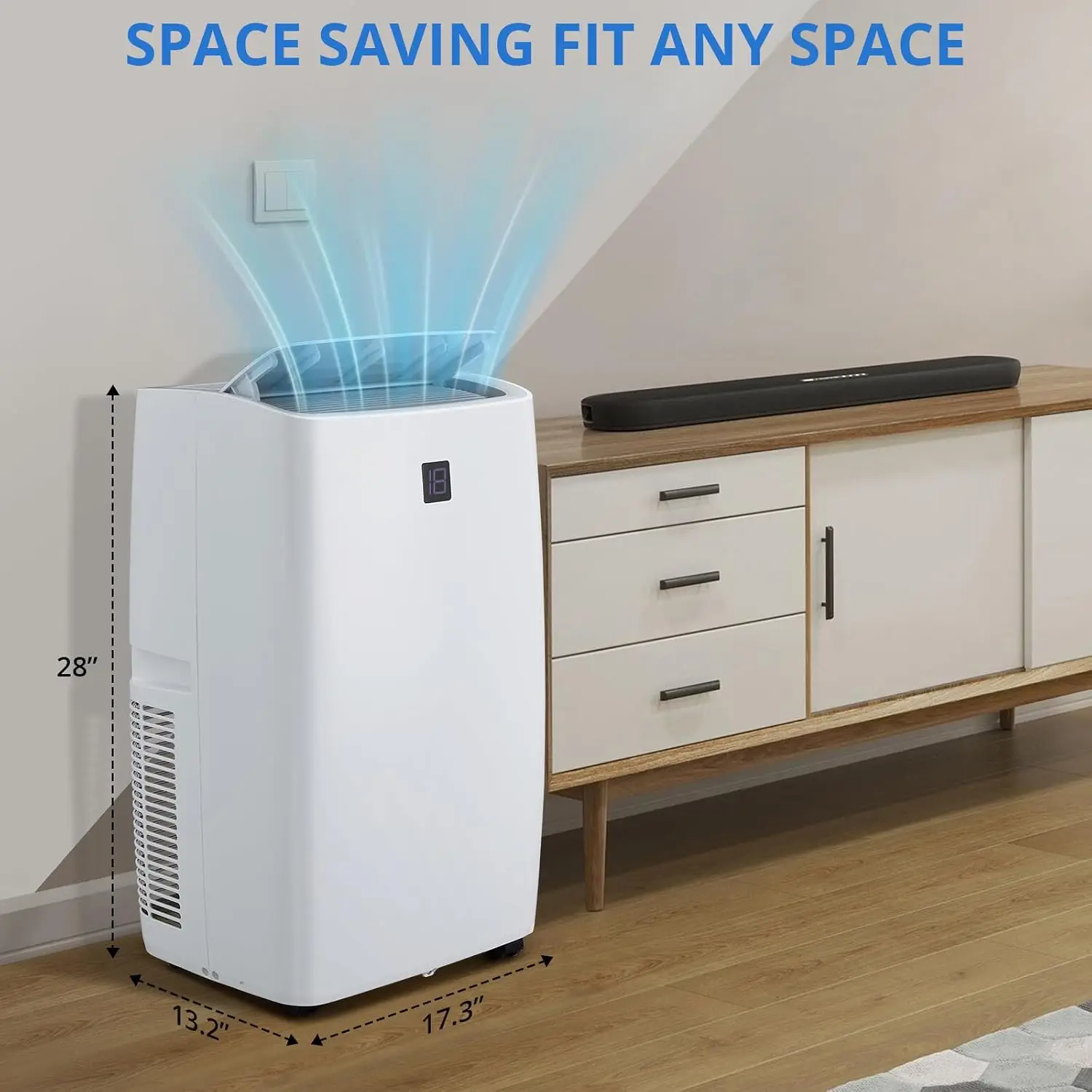 Quiet 4-in-1 Portable Air Conditioner with 14,000 BTU Cooling Capacity, Remote Control, Timer, and Sleep Mode