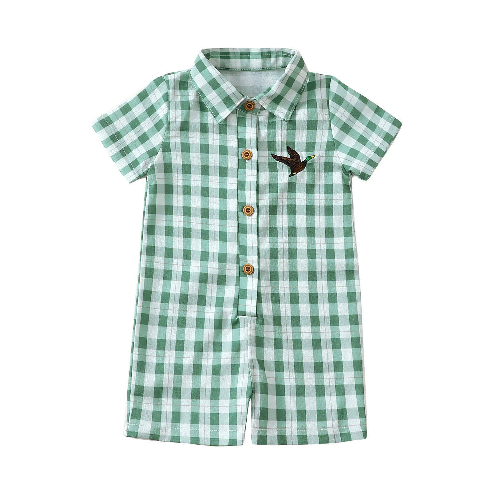 Baby Boy Summer Short Sleeve Plaid Onesie Infant Clothing Easy-On Jumpsuit for Toddlers Comfortable Breathable Romper