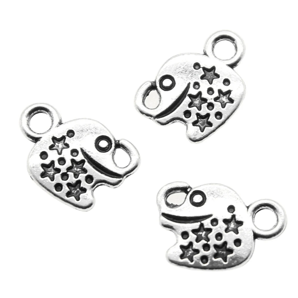 20pcs/lot 12x9mm Small Elephant Charms For Jewelry Making Antique Silver Color 0.47x0.35inch