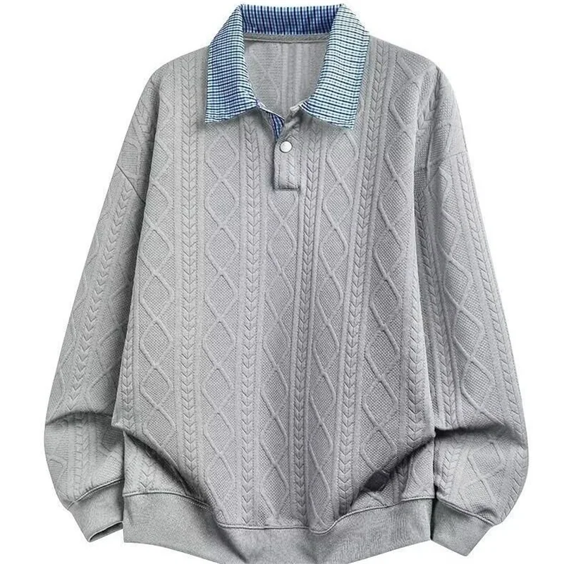 Loose Fit Long Sleeve  Shirt Youth Casual Style Fake Two-Piece Design Autumn Fashionable American Trend for Men