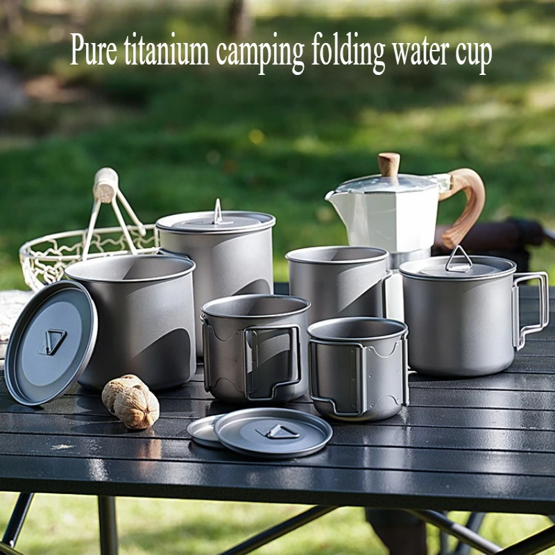 

Ultralight Titanium Cup Mug 200/350/420/500ml Outdoor Water Cup Picnic Water Mug Tableware with Foldable Handle collapsible cup