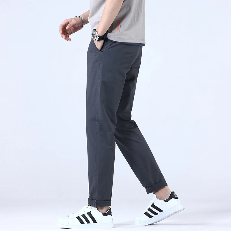 Breathable 98% Cotton Thin Soft Fabric Men\'s Casual Pants Male Korean Summer New Brand Jogging Work Straight Slim Trousers