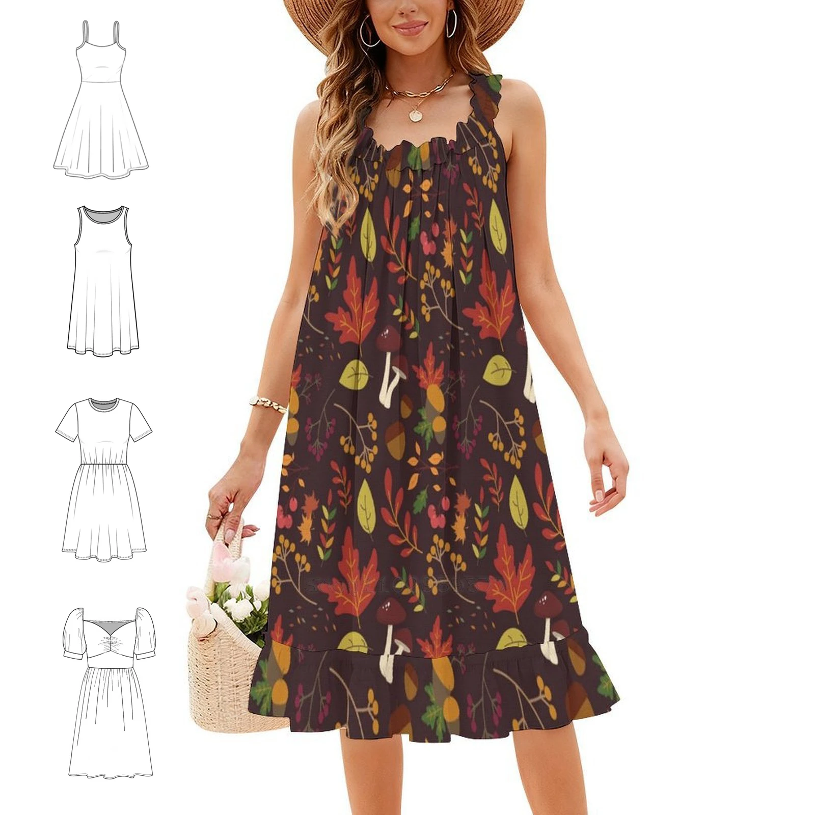 Fall Patterns Floral Smock Dress For Women Spring Summer Casual Dress For Party Fall Pattern Autumn Nature Leaves Woman Clothes