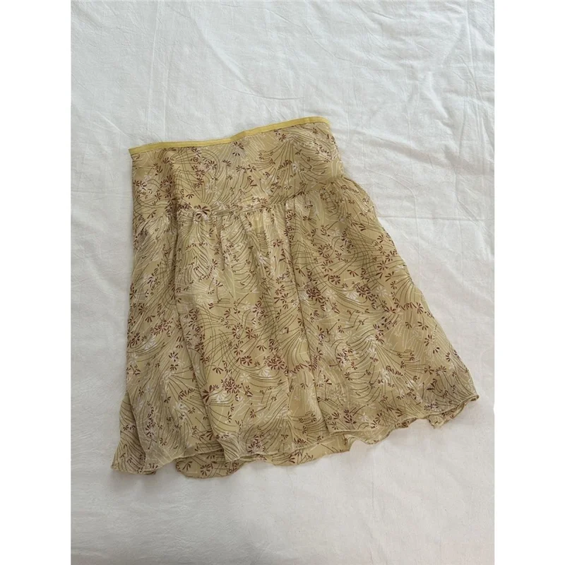 Floral Print High Waist Short Skirt Slimming Floral Pattern Chiffon Half Body Skirt  Summer New Style Japanese Forest Sy...
